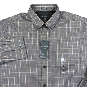 Van Heusen Shirt Mens Large 16-16.5 Gray Plaid Long Sleeve Non Iron Button Down